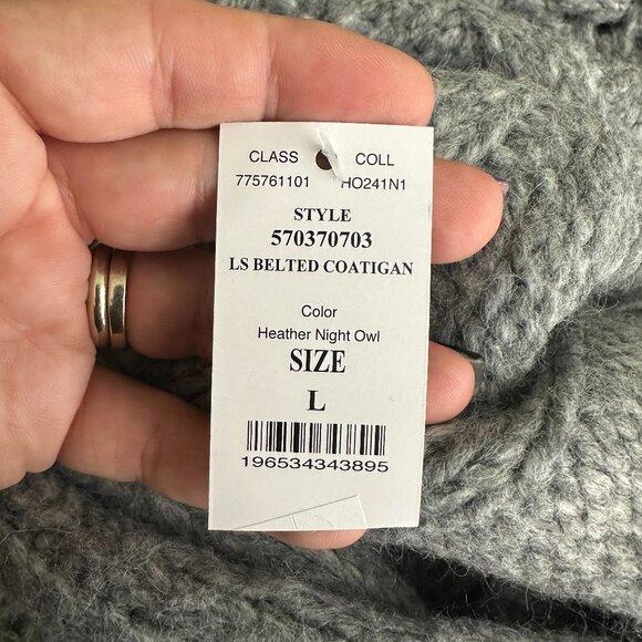 NWT White House Black Market Long Sleeve Belted Coatigan Night Owl Large #WHBM9 - Picture 5 of 8